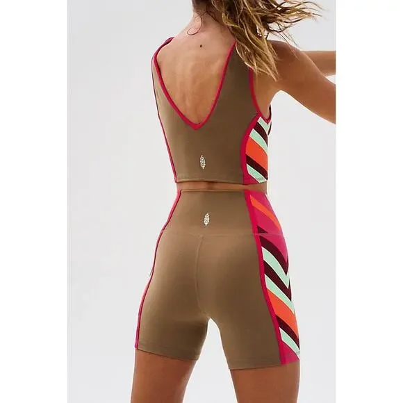 New FREE PEOPLE MOVEMENT Never Better Colorblock Bike Shorts $48 SMALL Moonrock - Picture 2 of 5